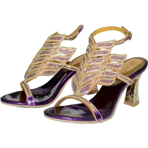 2019 Summer New Purple Rhinestone Womens Sandals Rough Heel Sandals Open Toe High Heels 8CM