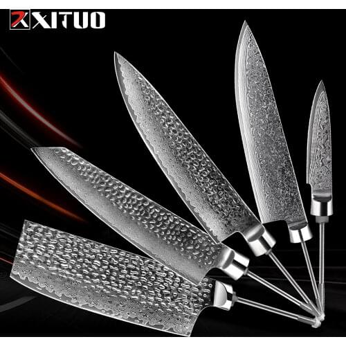 XITUO Chef Knife Japan Damascus High Carbon Steel Knife Blank DIY Blade Without Handle Bread Serrated Slicing Cleaver Gyuto Tool