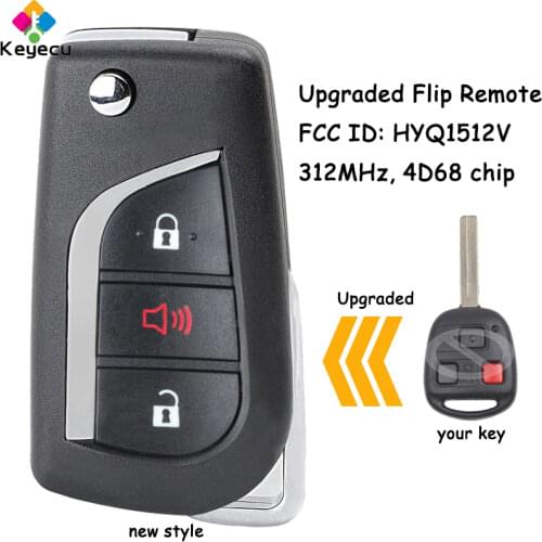 KEYECU Upgraded Flip Remote Control Key With 3 Button & 312MHz & 4D68 Chip - FOB for Lexus LX470 GX470 RX300 FCC ID: HYQ1512V