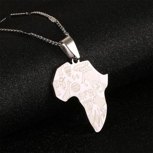 Stainless Steel Africa Map Pendant Necklaces Trendy Map of African Animal Pattern Chain Jewelry