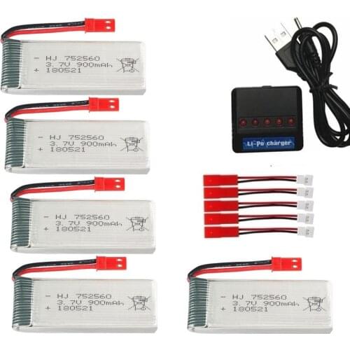 JST 3.7V 900mah Rechargeable Battery + Charger For X5 X5C X5SC X5SW 8807 8807W A6 A6W M68 Rc Drone Spare Parts 3.7V lipo Battery