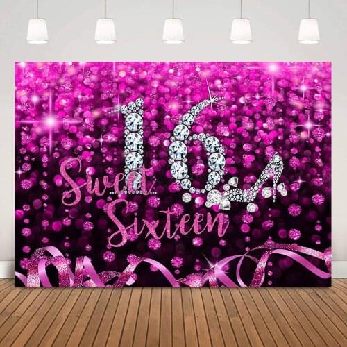 Girl Sweet Sixteen Birthday Party Backdrop Glitter Bokeh Purple 16th Birthday Background Studio Diamond Photography Photocall