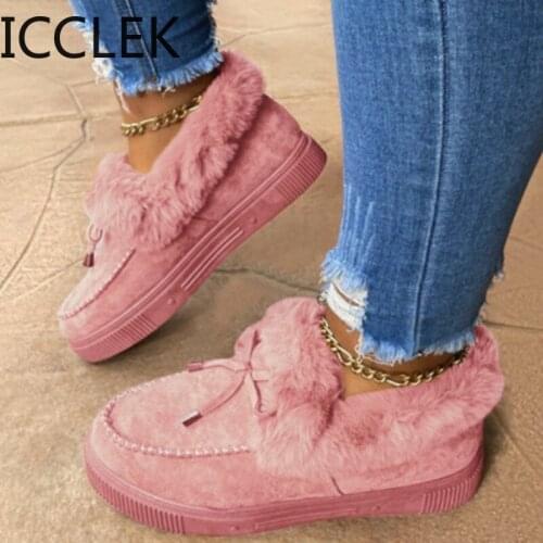 Size 43 Fashion Women Winter Cotton Shoes Plush Warm Snow Boots Ladies Flat Short Boots Solid Color Furry Females Feetwear