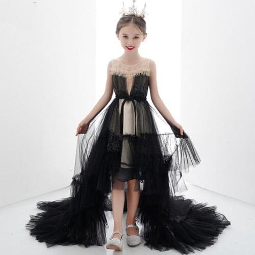High-end luxury children Catwalk evening dress 2020 New Mesh stitching Trailing gown birthday party dress for girl vestidos L343