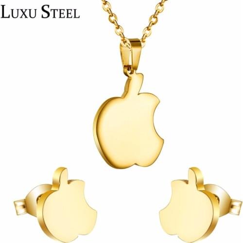 LUXUSTEEL aretes Cute Apple Earrings Stainless Steel Anti Allergic Necklace 2020 Collars Choker Accessories Party Wholesale