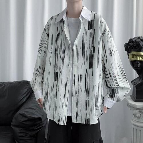 Mens Button Up Shirt Long Sleeve White Fashion Tie Dye Turn Down Collar Loose Men Fashion Clothing Trend 2021 Black Homme Blouse