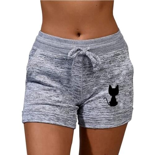 Summer Women Shorts Fast Drying Drawstring Print Shorts Lace Up High Waist Elastic Cotton Short Women Beach Casual Sport Shorts