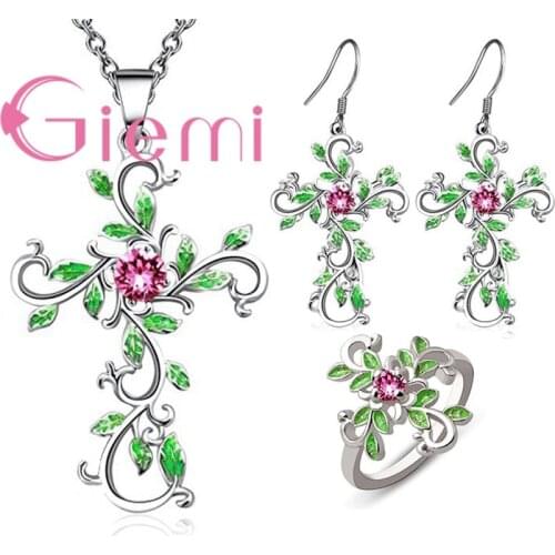 Special Spring Image Jewelry For Women Natural Glamorous Leaves Vine Branch Crystal Cubic Pendant Necklace Earrings Adjustable