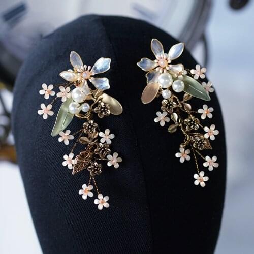 Handmade Baroque Vintage Rhinestone Brides Ear clip Evening Earrings Prom Hair Jewelry E