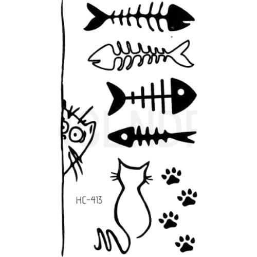 Waterproof Temporary Tattoo Sticker Fish Bone Shape Design Cat Foot Flash Tatoo Fake Tatto Hand Arm Body Art for Women Man Kids