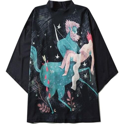 Japanese Kimonos Casual Constellation Sagittarius Print Yukata Summer Women Men Loose Shirt Cardigan Cosplay Asian Clothes 2021