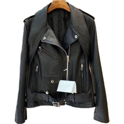 New 2021 Arrival Short Length Women Coat Spring And Autumn Goatskin Fur Jacket High Quality Turn-Down Collar Female Clothing