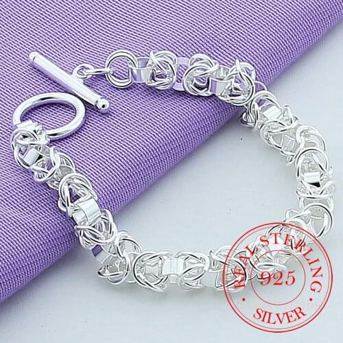 925 Sterling Silver Interlocking Circle Chain OT Buckle Bracelets For Woman Charm Wedding Engagement Fashion Jewelry