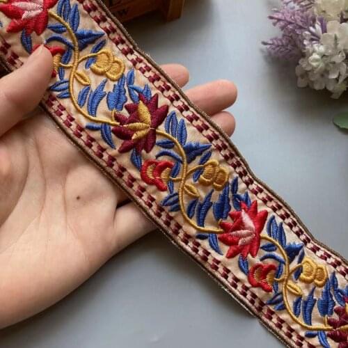 1 Yards Purple 50mm Ethnic Gold Thread Sequins Webbing Ribbon Tape Shoes Dress Embroidered Lace Trims DIY Sewing Accessorie