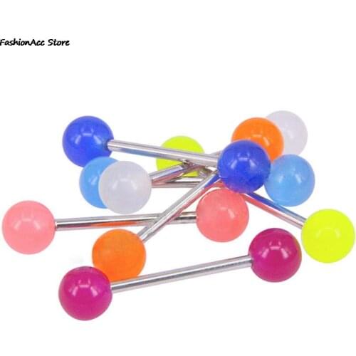 10Pcs/set Eyebrow Piercing Body Jewelry Surgical Steel Tongue Stud Cartilage Ear Bone Studs Luminous Acrylic Ball Nipple Lip