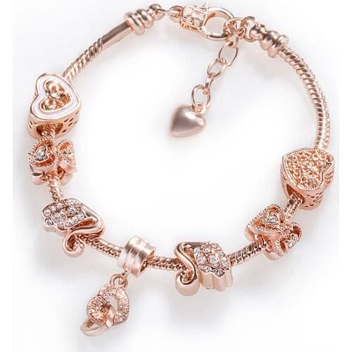 2pcs Price for DIY Pan Family Pandora Peach Heart Pendant Bracelet Little Swan Big Hole Bead Bracelet Heart Shaped Hollow Bead