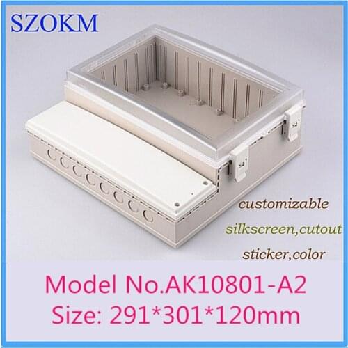 2 pcs) szomk enclosure box plastic hinge box IP68 project box 291*301*120mm transparent cover electronics junction box