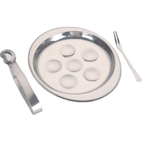 3Pcs/Set Stainless Steel Snail Mushroom Escargot Dish 6 Compartments Grilled Snail Tool Food Tongs Stainless Steel Grill Tool