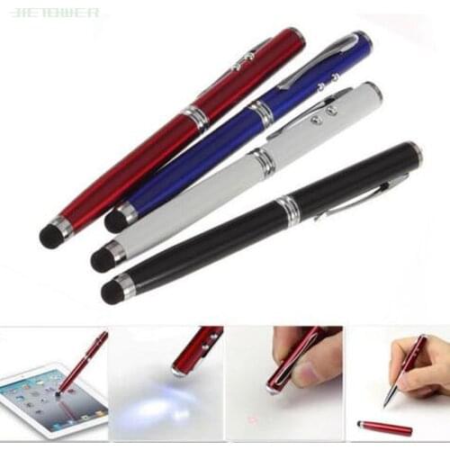500pcs/lot 4 In 1 Soft Rubber Tip Laser Pointer LED Torch Touch Screen Stylus Ball Pen for Iphone Samsung Tablet PC Mobile Phone