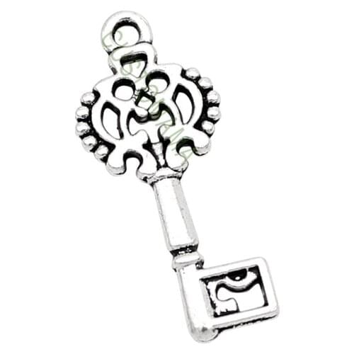 80pcs-Antique Tibetan Silver Filigree Flower Key charm pendant 29x12mm