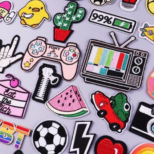 Cheap Cartoon Embroidery Patches for Clothing DIY Iron on Patches On Clothes TV Screen Patch Cute Gift for Kids T-shirt Stripes