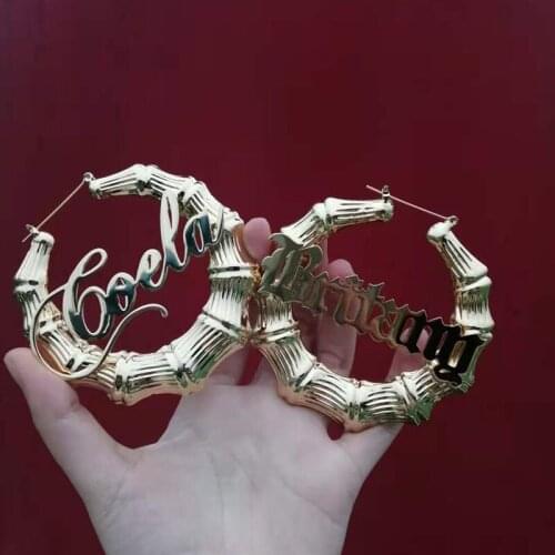 Spiritual Earring with Custom name Multiple Style/Color/Size Stainless Steel Bamboo Hoop Earrings Fancy Jewelry for Women Gifts