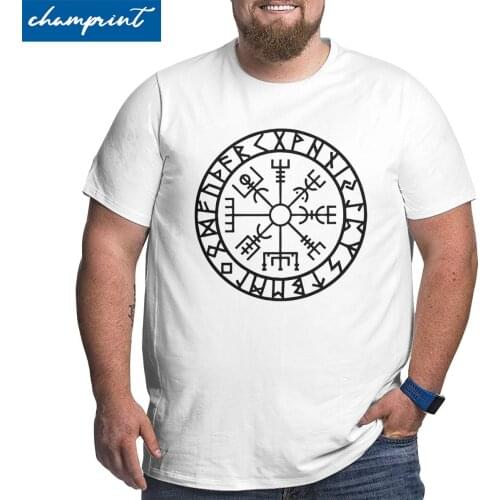 Men Vegvisir Futhark Runes Navigator Vikings T Shirts 100% Cotton Tops Crew Neck Big Tall Tee Shirt Large 4XL 5XL 6XL T-Shirts