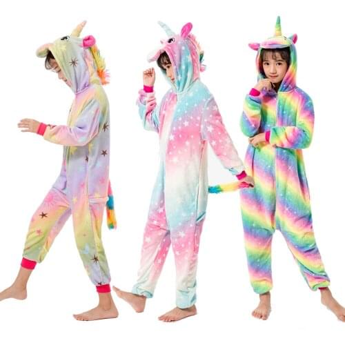 Unicorn Kigurumi Kids Sleppers Children Unicornin Stitch Onesies Boys Girls Flannel Animal Kids Pajamas Baby Sleepwear