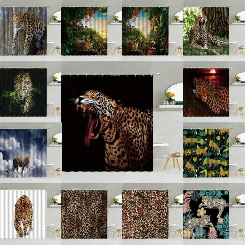 Forest Animal Leopard Shower Curtain Panthera Pardus Tropical Rainforest Bathroom Cloth Curtains Set Waterproof Home Bath Decor