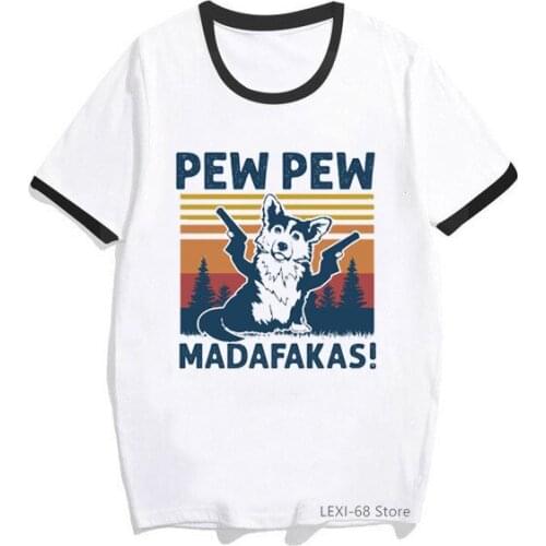 2021 hote sale Vintage Funny Cat dog Pew Pew Madafakas animal print t-shirt women graphic tshirts harajuku kawaii clothes