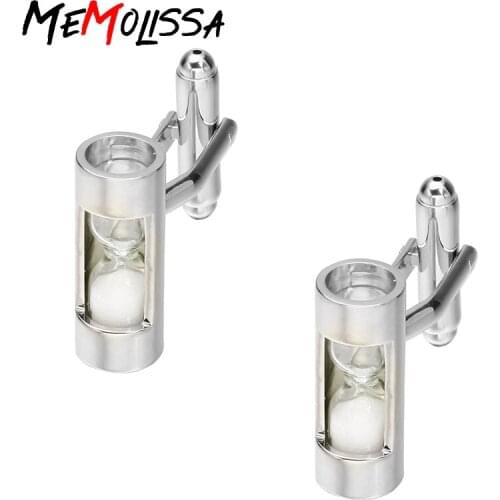 MeMolissa Hot Sale Creative Trinkets White Color Hourglass Desig Cufflinks Sand Clock Glass Timer Sandglass Shape Cuff Links