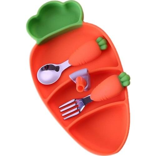 Cartoon Carrot Anti Dropping and Anti Scalding Childrens Tableware Three Piece Baby Food Bowl Spoon Fork Gift Tableware