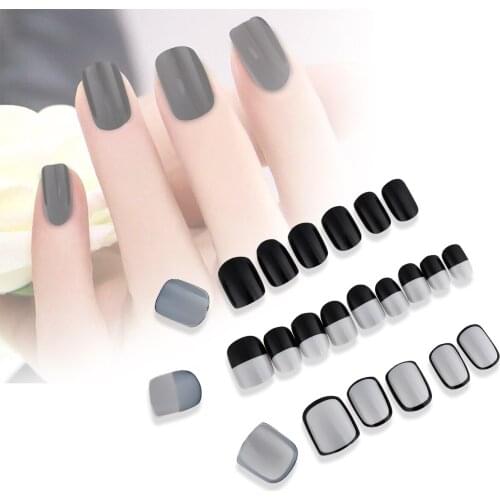 Nail Art Natural French False Nails Nude Black Short Fake Nail Full Cover Shiny UV Manicure Nails Fake Nails