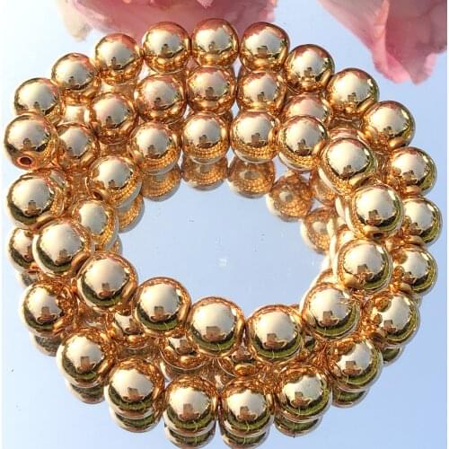 Natural Stone KC Gold Plated Hematite Smooth Round Loose Spacer Beads For Jewelry Making DIY Bracelet Accessories 2/3/4/6/8/10mm