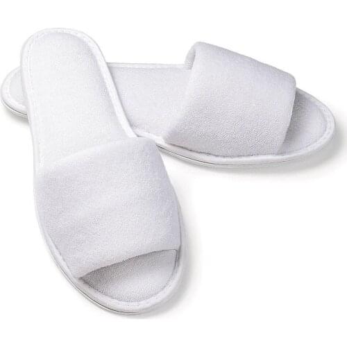 New 5 pair White Towelling Hotel Disposable Toe Slippers Terry SPA Guest Party Shoes