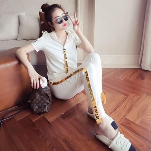 2021 summer new casual sportswear suit womens short sleeve loose Korean tide student fashion pants two-piece set