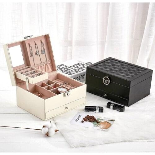 New Multifunctional Jewelry Box Leather Jewelry Box Korean Multilayer Large Capacity Jewelry Receiving Box