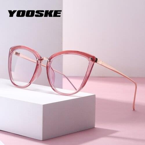 YOOSKE Cat Eye Glasses Frames Women Vintage Anti Blue Light Eyeglasses Ladies Computer Eyewear Clear Pink Optical Myopia Frame