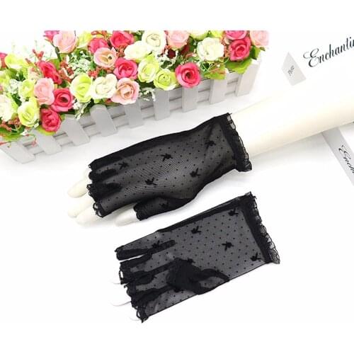 Fashion Floral Lace Gloves Dots Fingerless Women Summer Thin Driving Gloves Sexy Half Finger Fishnet Gloves Mesh Mittens