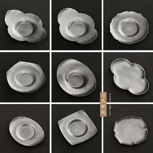 Pure Tin Coaster Hand Hammer Mesh Fine Silver Teacup Mat Japanese Style Cup Saucer Dry Pour Kung Fu Tea Ceremony Spare Parts