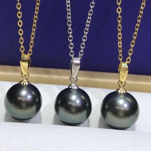 D704 Pearl Pendant Fine Jewelry Solid 18K Gold Round 9-10mm Nature Sea Water Tahiti Black Pearls Pendants for Women Presents