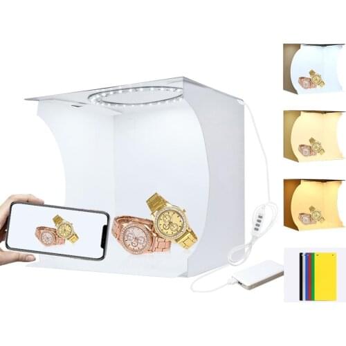 Portable Light Photo Lighting Studio Ring LED Panel Folding Shooting Tent Box Kit 6 Colors Backdrops Black WH OG RD Gn BU