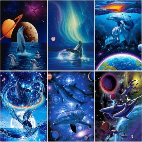 CHENISTORY Frame Picture Diy Oil Painting By Numbers Kits Planet Dolphin Animals Acrylic Wall Art Home Decors Coloring By Number