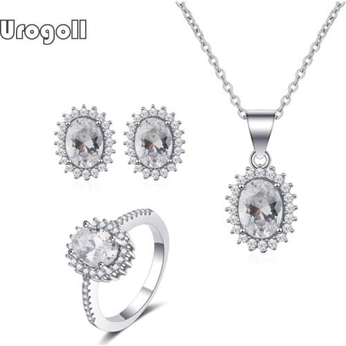 Luxury Rhinestone 925 Sterling Silver Bridal Jewelry Sets Zircon Necklace Earrings Ring Accessories For Women Party Jewelry Gift