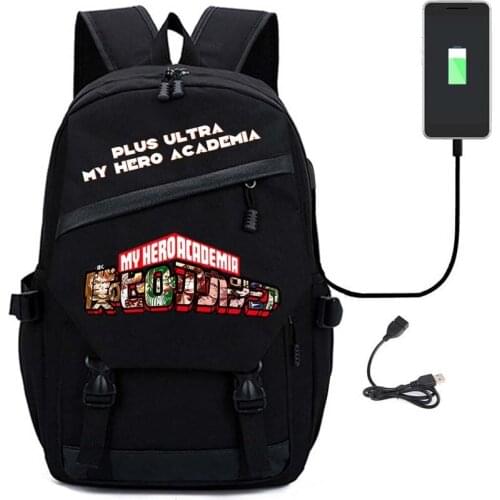 My Hero Academia Plus Ultra Backpack Anime Print Cosplay Black Fashion Unisex USB Charging Laptop Shoulder TravelBags Schoolbag