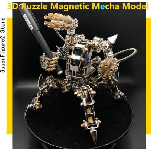 DIY Assembly 18 x 18 x 18cm Stainless Steel 3D Puzzle Magnetic Mecha Model Kit without Speaker for Home Office Ornaments