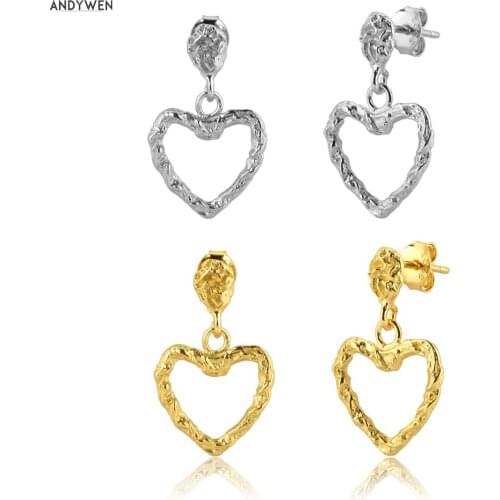 ANDYWEN 100% 925 Sterling Silver Gold 21mm Big Heart Drop Earring New 2020 Fashion Fine Jewelry For Rock Punk Jewelry