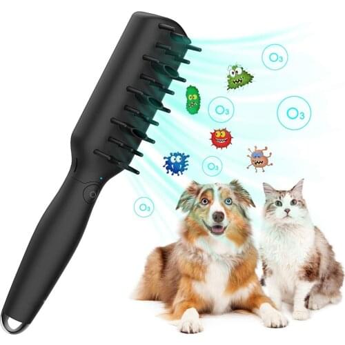 Pet Odor Eliminator Brush Cat Electric Ozone Generator Massage Comb Puppy Dogs Disinfect and Sterilize Fur All Natural and Safe