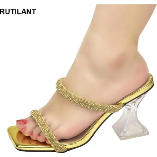 Luxury Brand Rhinestone Women Slippers High Heels Lace Ladies High Heels Beach Slippers Flip Flops Women Sandals High Heels