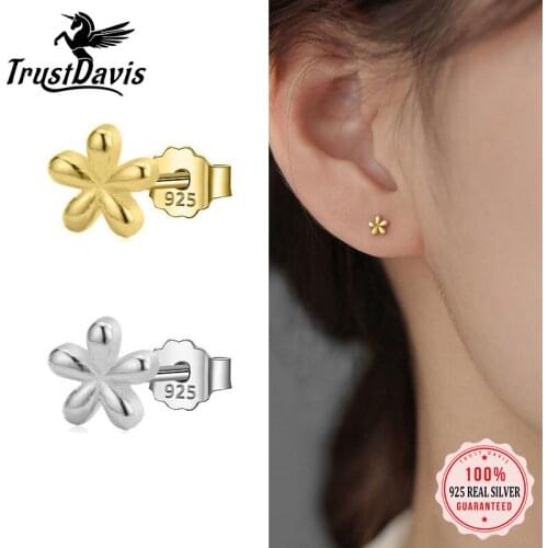 PrinSis Real 925 Sterling Silver Fashion Minimalist Mini Flower Stud Earring For Women Wedding Party Fine F925 Jewelry DD1106